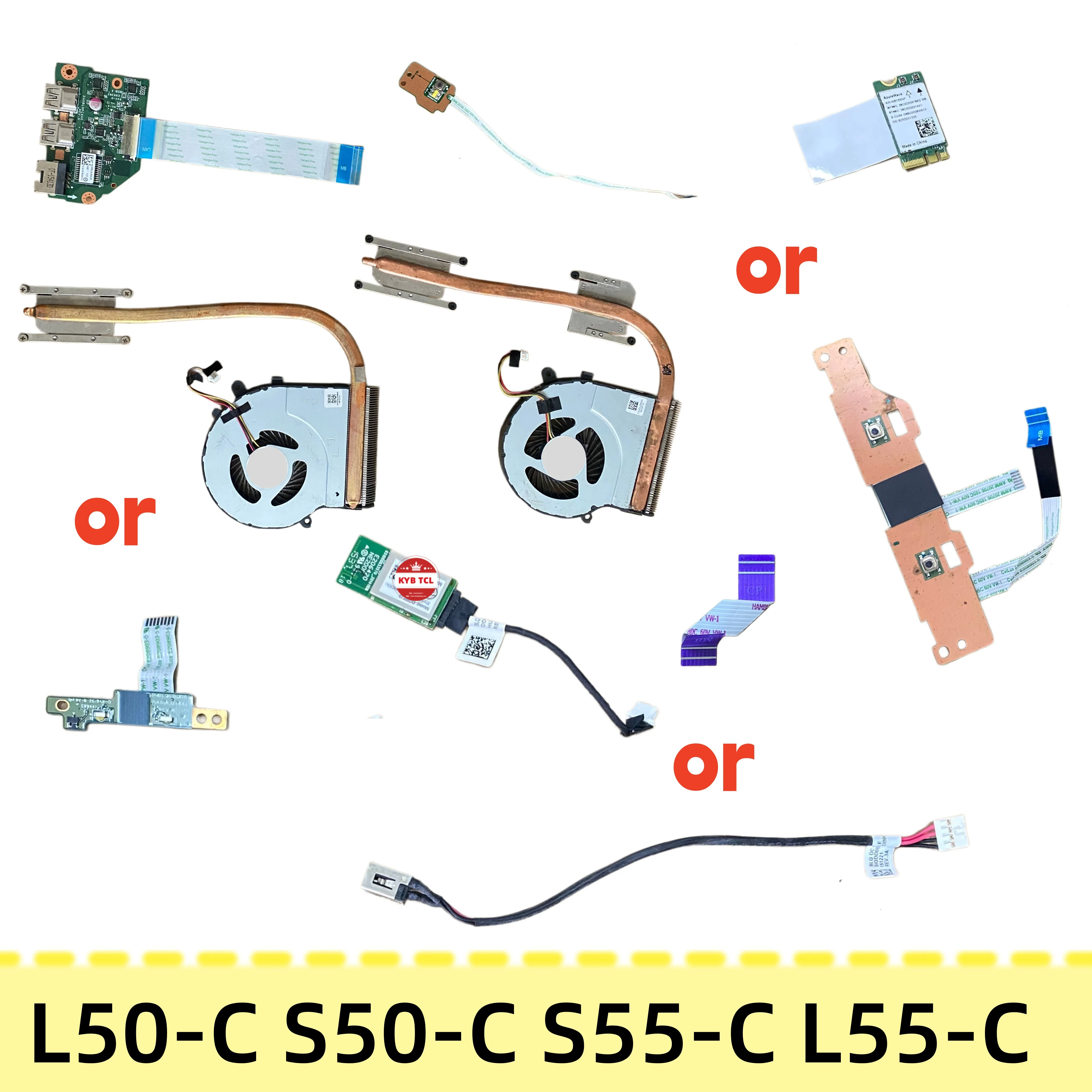 DA0BLQTR6D0 DA0BLQPB6E0 DA0BLQPC6H0 Disipador de calor, ventilador, conector de alimentación CC, placa de botón de encendido, placa USB LAN, tarjeta WiFi, placa de botones del panel táctil para Toshiba L50-C S50-C S55