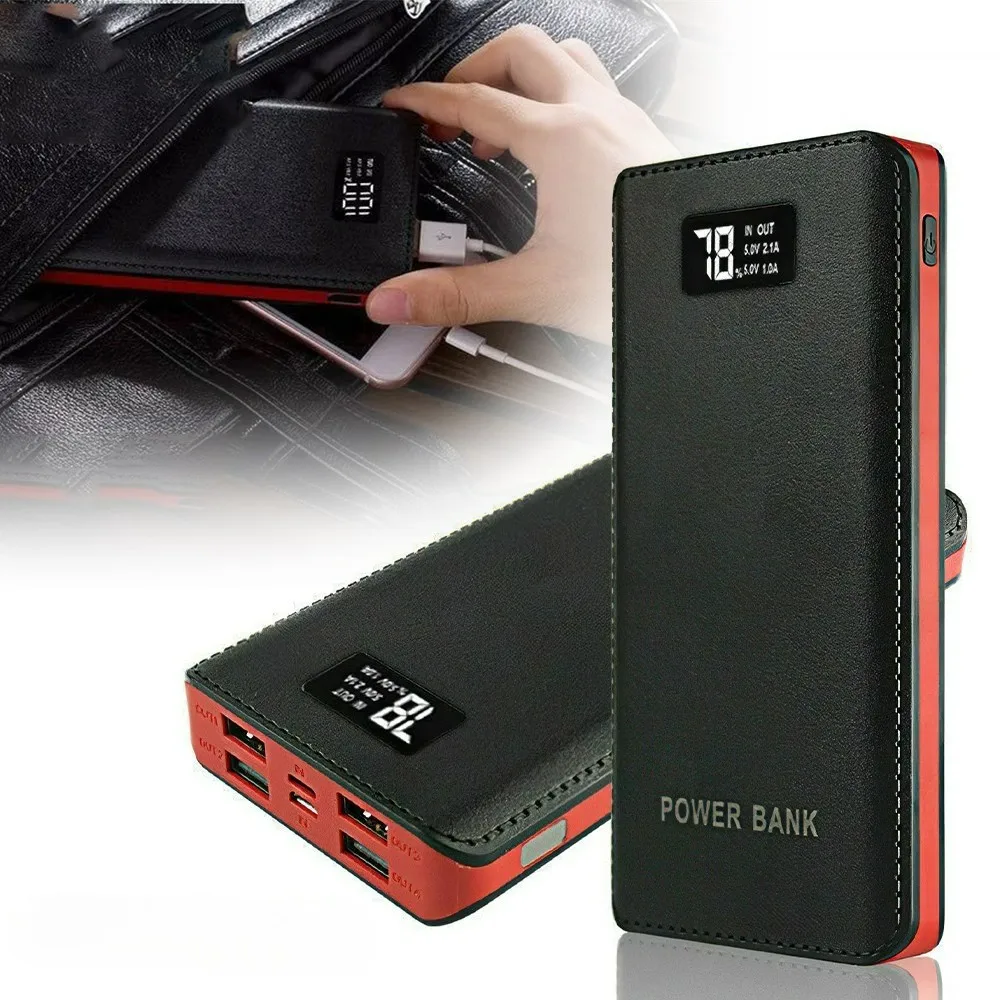 

Внешний аккумулятор 10000 мАч с кожаной текстурой, 4 USB-порта, портативное устройство для быстрой зарядки, тонкий и безопасный, для телефонов и планшетов