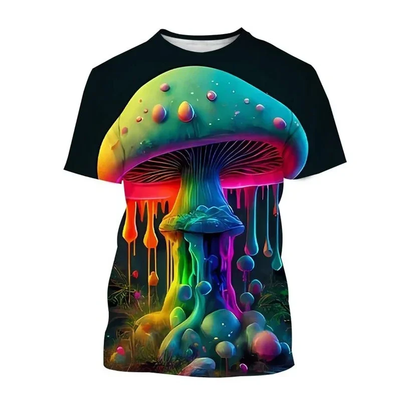 New Summer Fantasy Mushroom Printed Men's T-shirt Personalized Cool Mushroom Creative Short Sleeve Street Fashion Harajuku Round