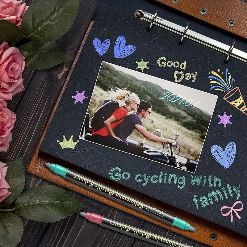 أقلام تحديد طلاء معدنية 12/24 لونًا مستديرة/إزميل طرف مزدوج لامع خربش انبهار أقلام رسم لبيضة عيد الفصح قلم فني من الحجر #5