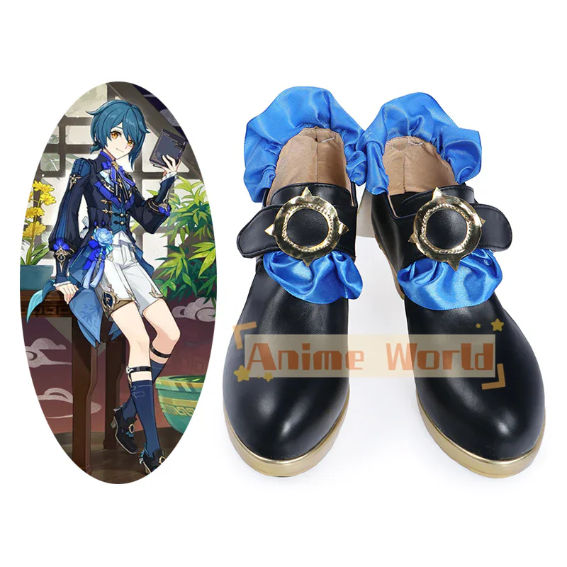 Genshin Impact Xingqiu Bamboo Rain Cosplay Shoes Halloween Carnival Boots Custom Made