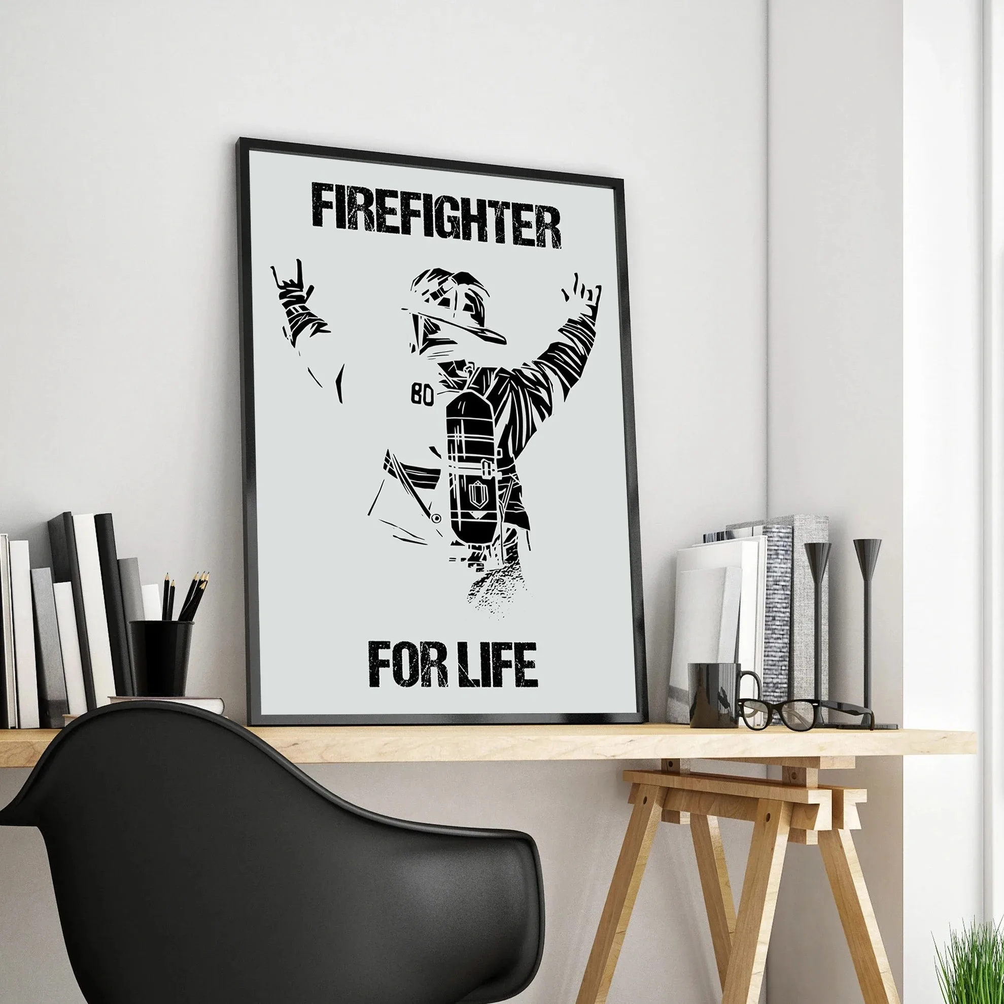 Colorful Firefighter Fire Poster Aesthetic Firemen Silhouette for Life Image Quotes Canvas Print Wall Art Home Office Room Decor