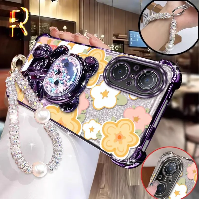 

50SE Bright Yellow flowers Bracelet Holder Phone Case For Honor X60Pro 50GT X60 V40 X30i 50SE X50i X40 X60i X50 Play 9T Cover