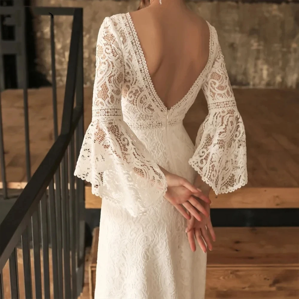 Personalizado boho 2024 sereia vestido de casamento mangas compridas zíper voltar vestido de noiva renda vestidos de novo ymw137