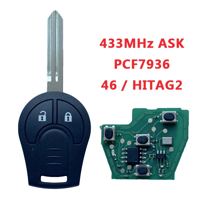 

AK027022 FCC ID CWTWB1U761 для Nissan Micra K13 K14 дистанционный ключ 2 кнопки 433 МГц ASK PCF7936 46 HITAG2 чип