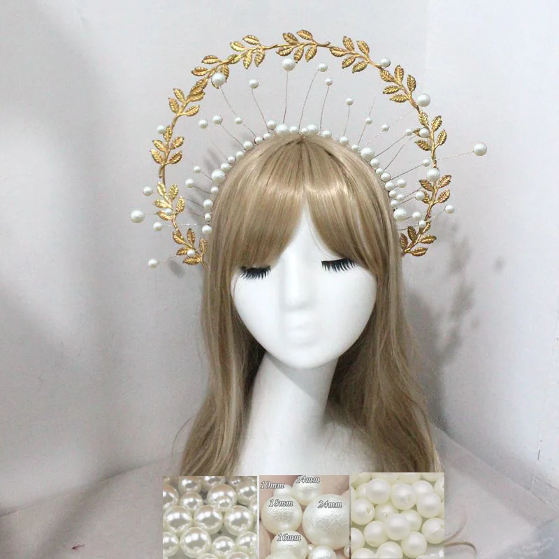 DIY Kit Non Finished Products Goddess Carnival Angel Halo Crown Headpiece Pearl Beaded Chain Headband Sun Godmother Tiara