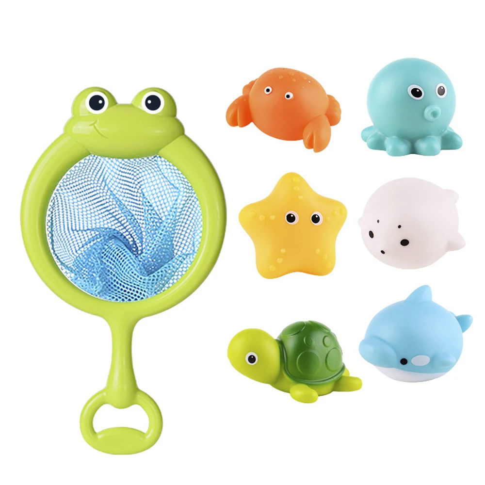 Baby Bath Toys Turtle Squirt Water Net Fishing Shark Children's Animal Squeeze Fun Floating Water Toys