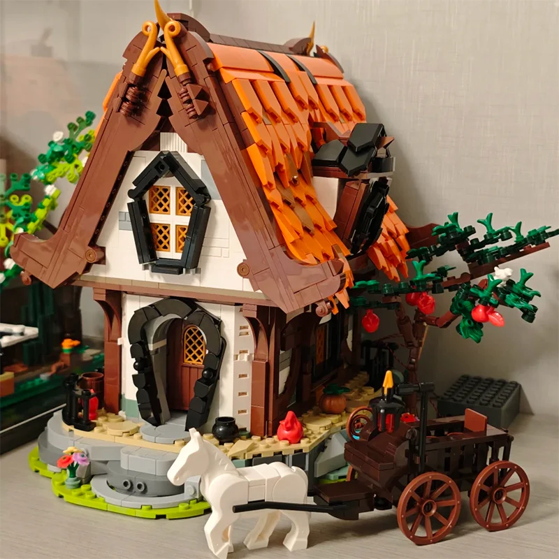 Cretive mundo medieval a-frame log cabine blocos de construção floresta casa arquitetura moc montar tijolos brinquedos presente crianças menino adulto