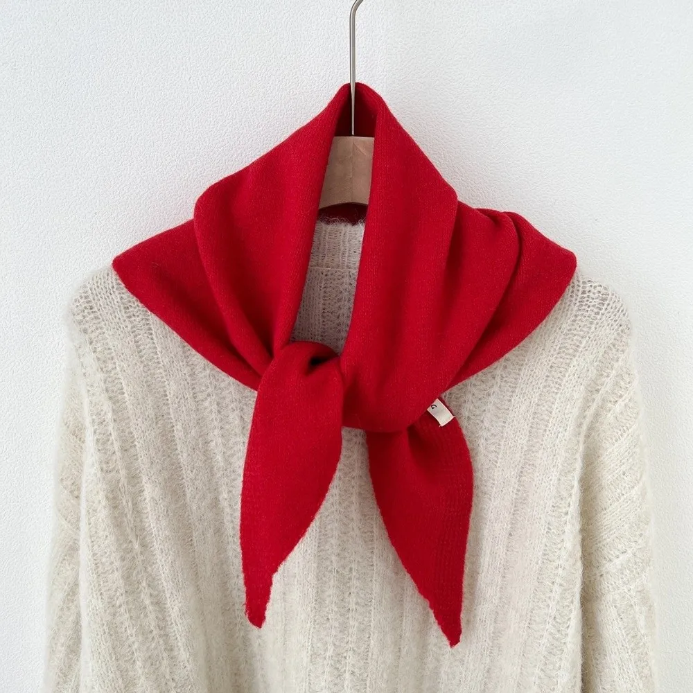 Long Solid Color Knitted Triangle Scarf Striped Wool Cross Scarves Windproof Neck Wraps False Collar Women