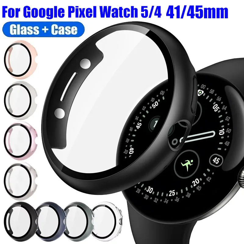 Tempered Glass+Case For Google Pixel Watch 5 41mm 45mm Hard PC All-Around Bumper Screen Protector Cover for Google Pixel Watch 4