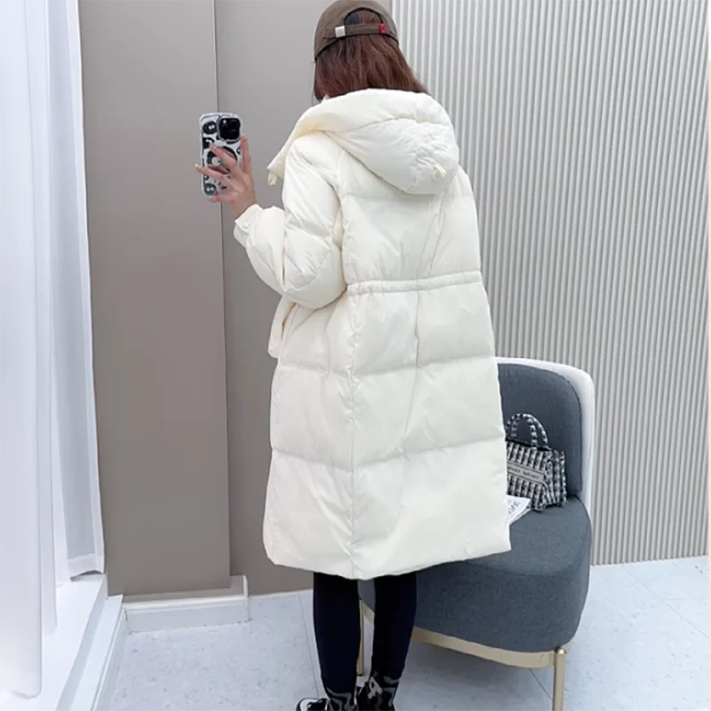 Veste à capuche en duvet de canard pour femmes, pardessus long, mode coréenne, optique adt, parka chaude, blanc, nouveau, automne, hiver, 2023