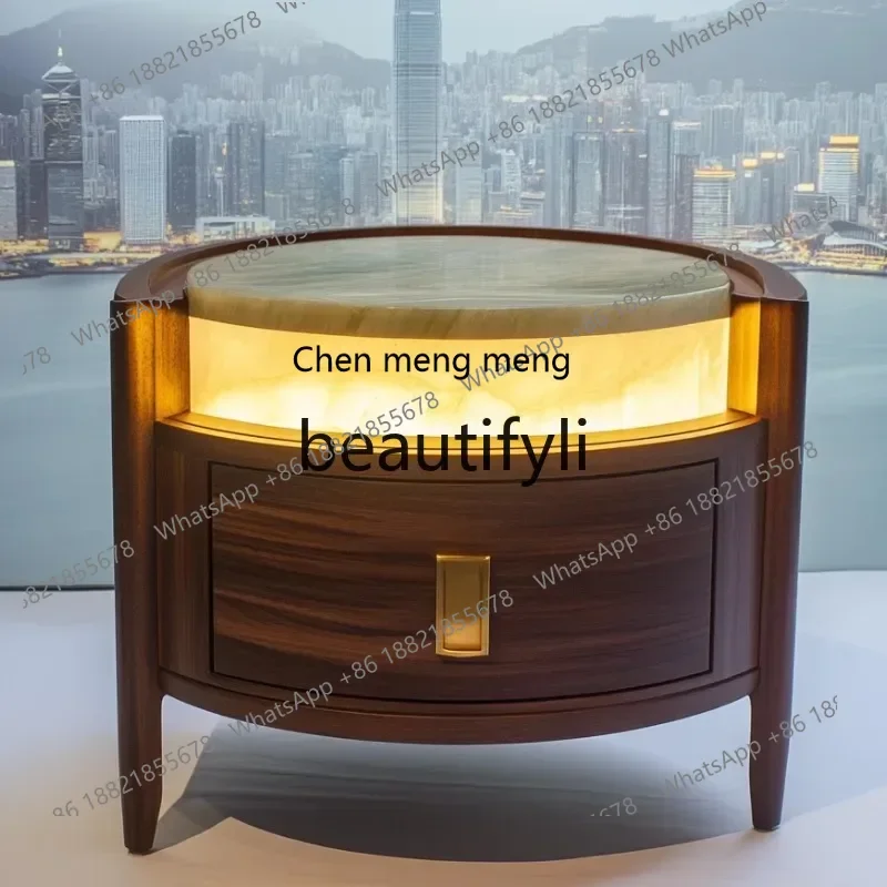 

N178 GLuminous jade luxury stone bedside table bedroom light luxury rose gold locker high-end design