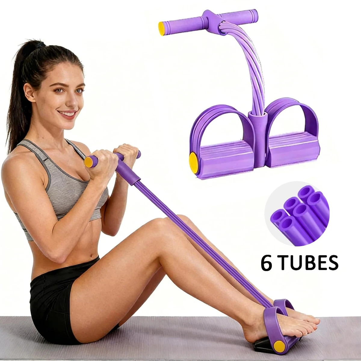 Corda de Tensão Multifuncional 6 em 1 para Exercícios Domésticos: Equipamento de Ginástica, Yoga e Fortalecimento Abdominal