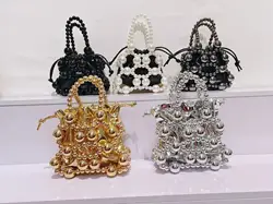 Luxury Beads Beading Handmade Women's Handbag String LPocket Bucket Bag Fashion Evening Bag Wedding Clutch Purse Shoulder Bag