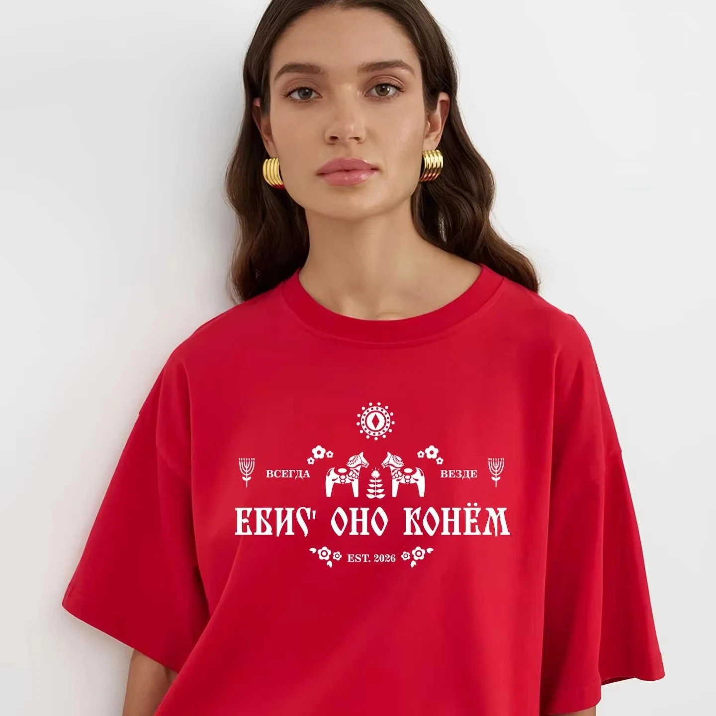 Damen Lockeres T-Shirt im Russischen Stil mit Kunstschriftzug, Sommer Casual Y2K Street Minimalistisches Loose-Fit Top Streetwear – Detail 4