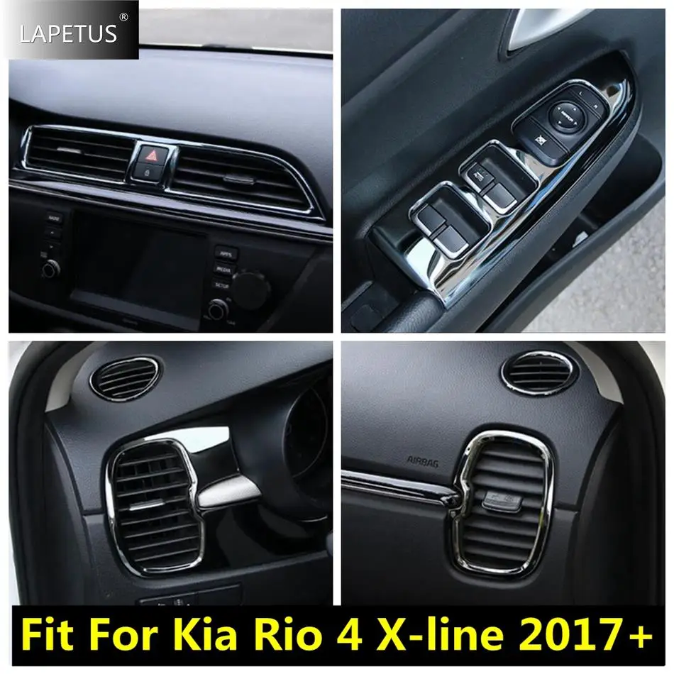 

Black Car Dashboard Air AC Vent Outlet / Armrest Window Glass Lift Panel Accessories Cover Trim For Kia Rio 4 X-line 2017 - 2020