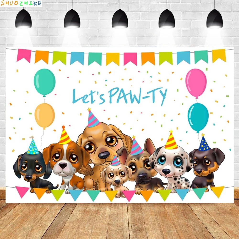 Toko hewan peliharaan latar belakang fotografi tema hewan kartun kucing cakar anjing Selamat Ulang Tahun spanduk dekorasi pesta alat peraga Studio foto latar belakang