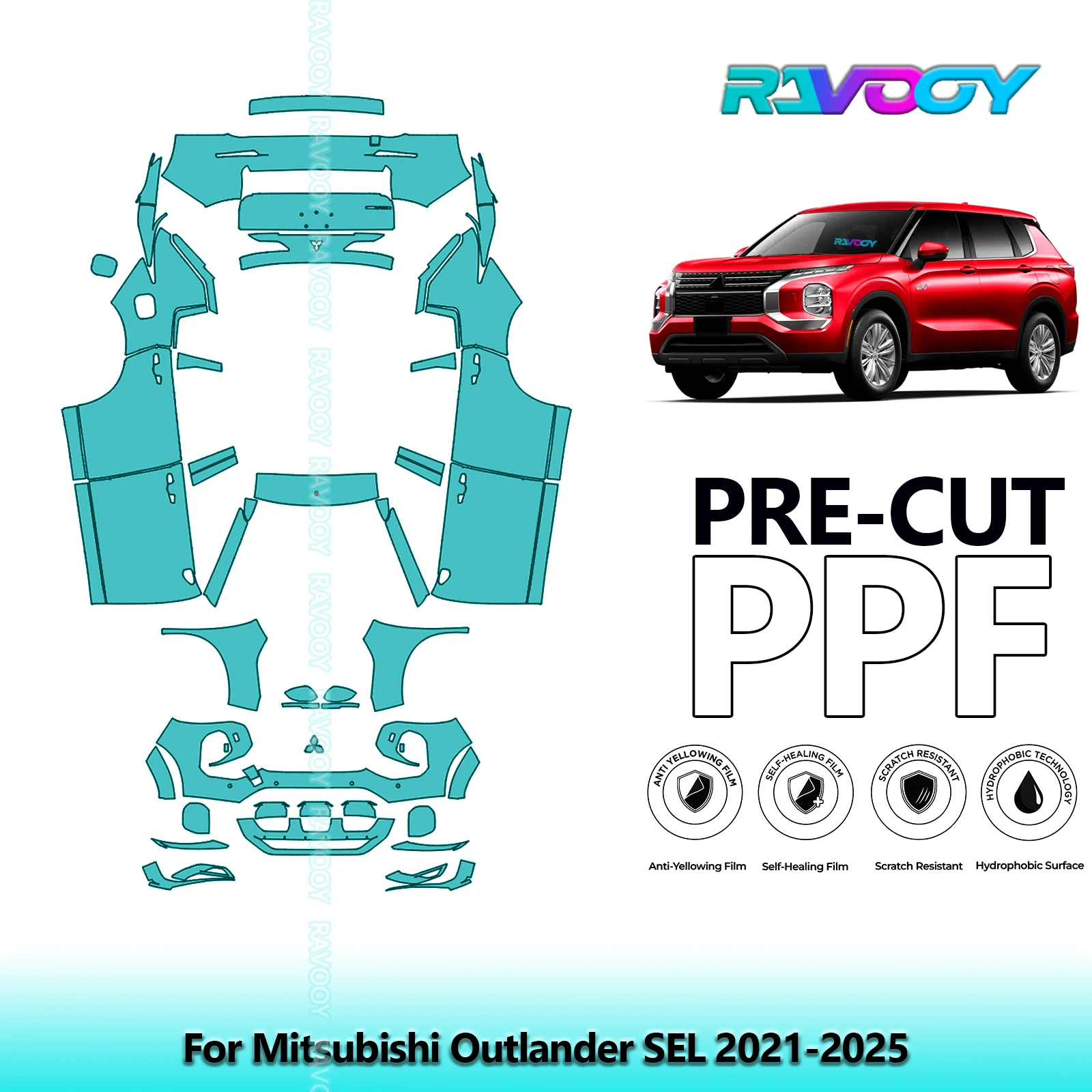 

8.5Mil Precut PPF Paint Protection Film Full Vehicle Clear Bra For Mitsubishi Outlander SEL 2021-2025