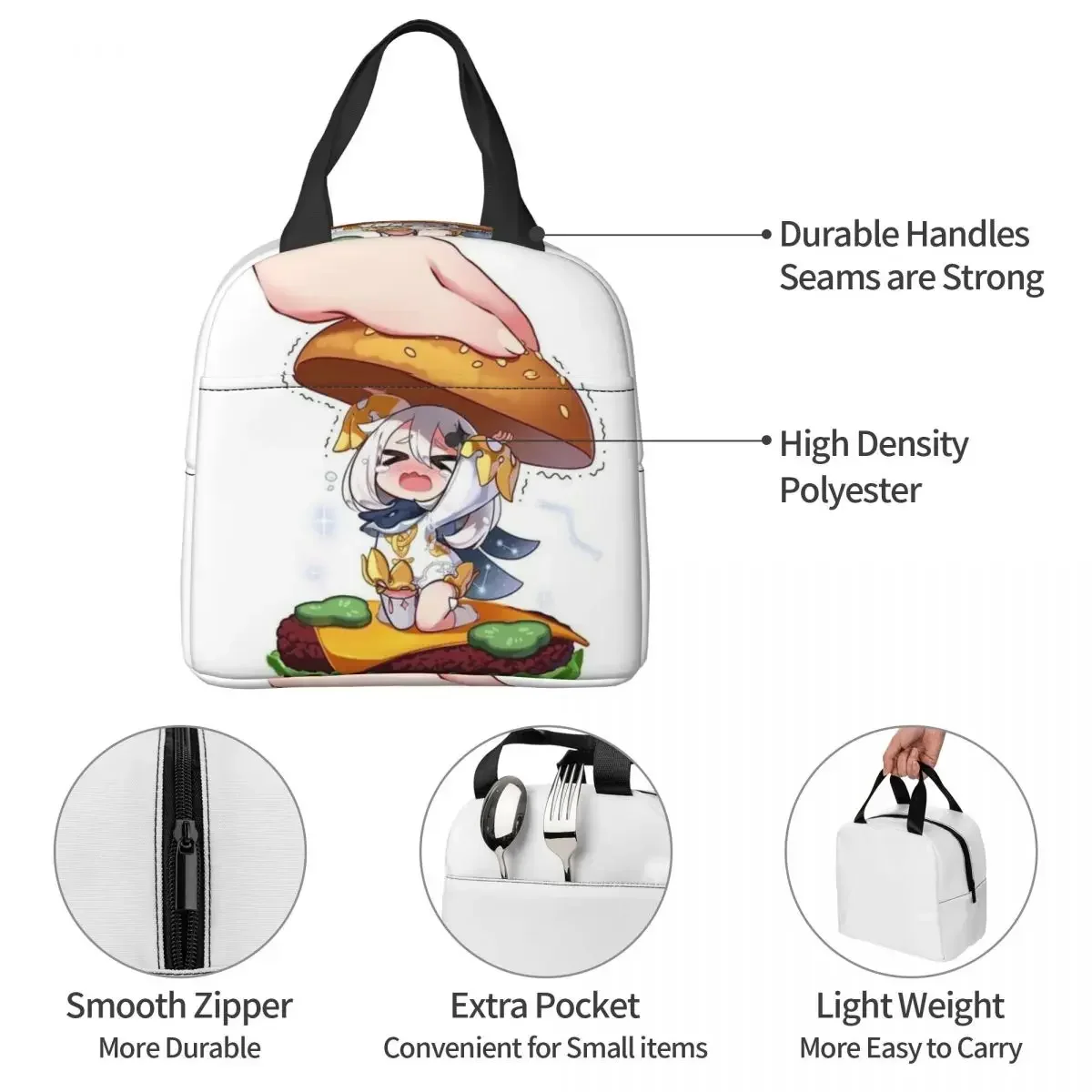 Genshin Impact Paimon Schattige Hamburger Geïsoleerde Lunchtassen Picknickzakken Thermisch Koeler Lunchbox Lunchtas Voor Vrouwen Werkschool