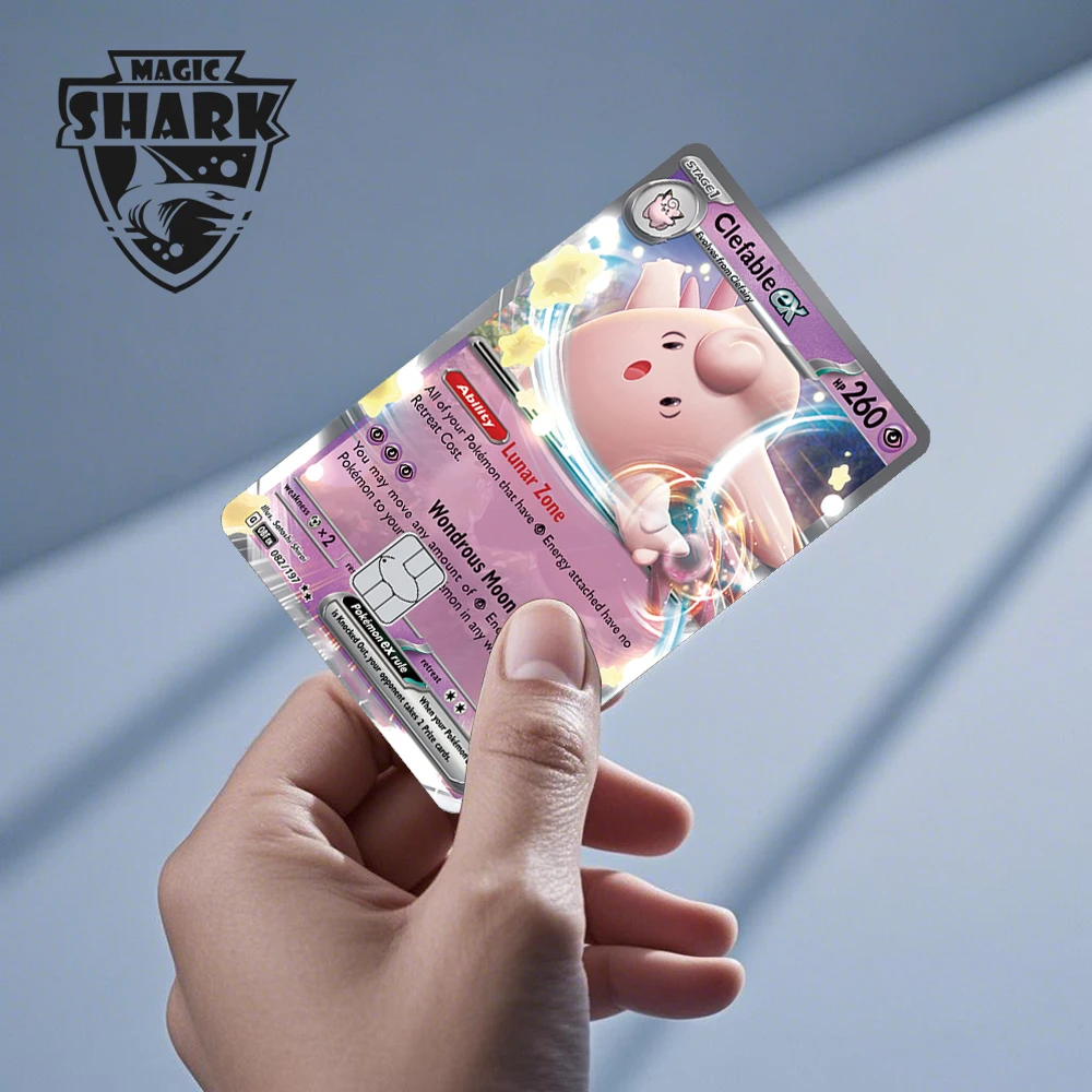 Magic Shark Tyranitar Pawmot Clefable Pokemons ช้า Victini Ex Soft PVC ไม่มีสติกเกอร์ผิวสําหรับเครดิตเดบิต Metro Card