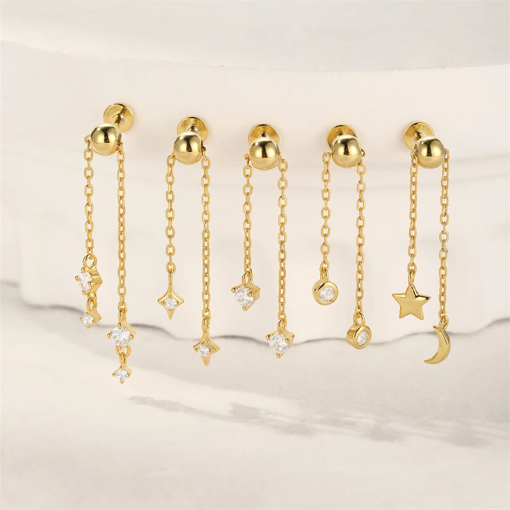 AIDE 1 pieza Piercing Plata de Ley 925 pequeño pendiente de circón para mujer tendencia cartílago de la oreja joyería fina pendiente de cadena de ópalo