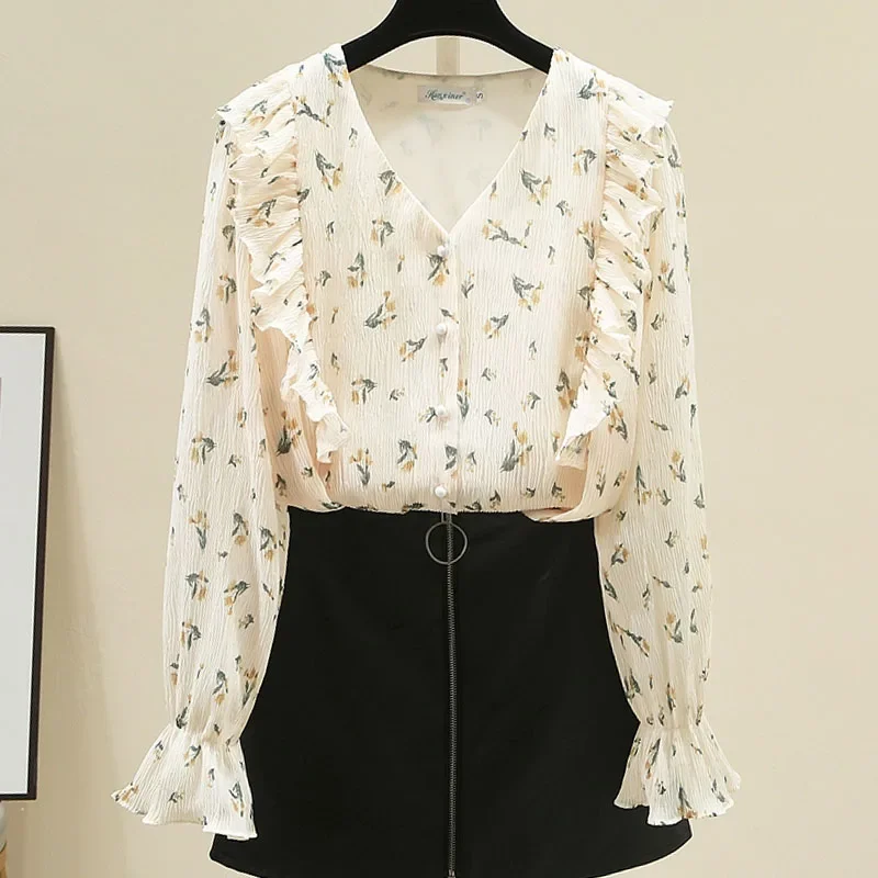 

Women Shirt Blouse New Long Sleeve V-Neck Sweet Print Ruffles Shirt Blouse Women TopsBlouses Shirts Blusas Para Mujer 2025 Q650