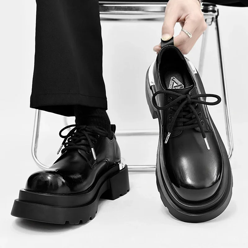 Italian SLeather Hoes Men Original Luxury Designer Casual Shoes Lace Up Thick Sole Oxfords Derby Shoes Comfort Platform Footwear