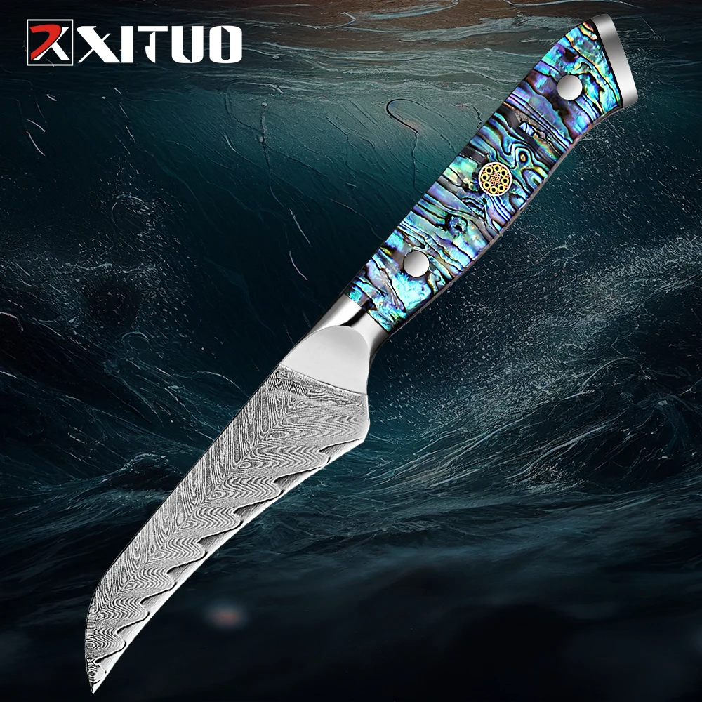 Peeling Paring Knife 3.5 inch Bird's Beak Damascus VG10 Japanese Super Steel Vacuum Treated Razor Sharp Kitchen Utility Knife