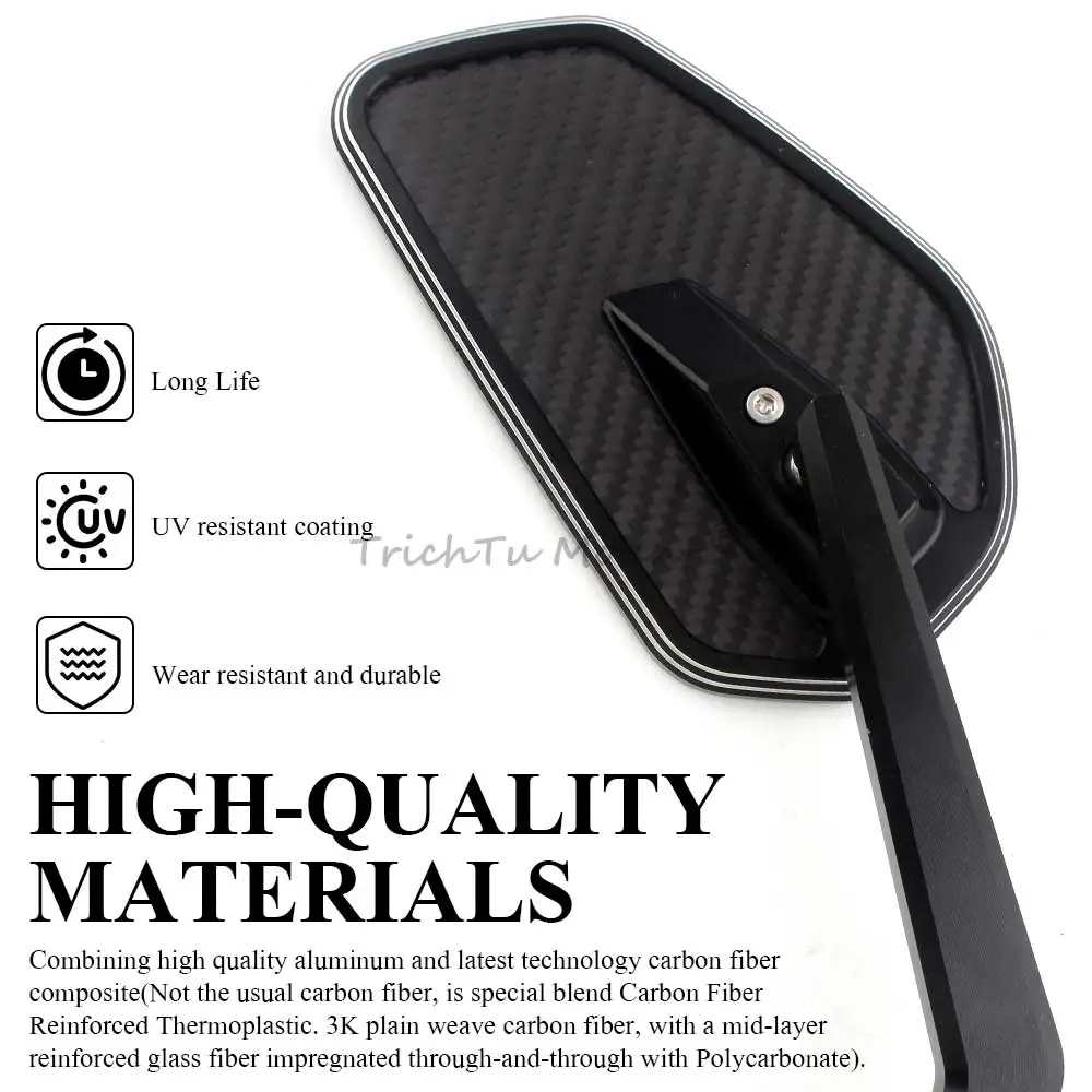 2PCS Motorcycle Mirror E-Bike Rearview Mirrors Electrombile Back Side Convex 8mm 10mm Carbon Fiber For Harley 1982-Later Models