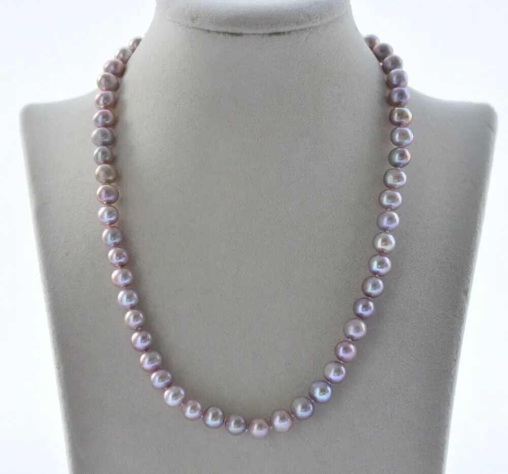 7-8mm 8-9mm Natural Lavender Round Pink Purple Pearl Necklace Long 18-36 Inch