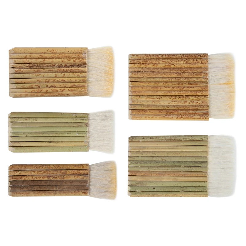 5 Size Hake Blender Brush, Bamboo Handle Brushes Wide Wool Brushes Watercolor Brushes For Kiln Wash, Dust Cleaning