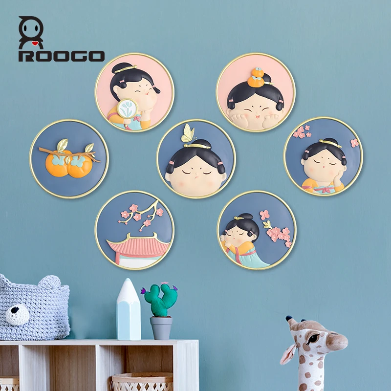 ROOGO Chinese Style Resin  Figurine Crafts Wall Hanging Decoration Pendant Living Room Girl Bedroom Gift