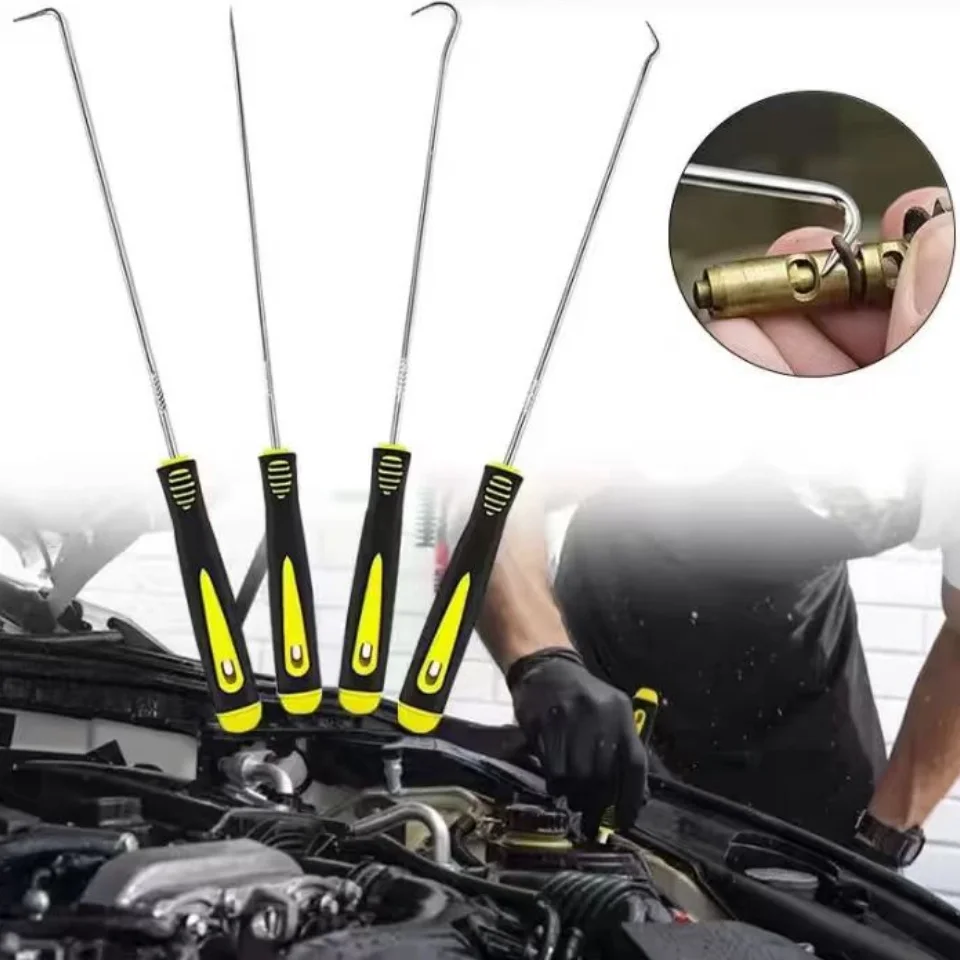 4pcs Pick and Hook Set Car Auto Oil Seal/O-Ring Seal Gasket Pick Hook Puller Remover Tire Stone Cleaning Auto Maintenance Tools