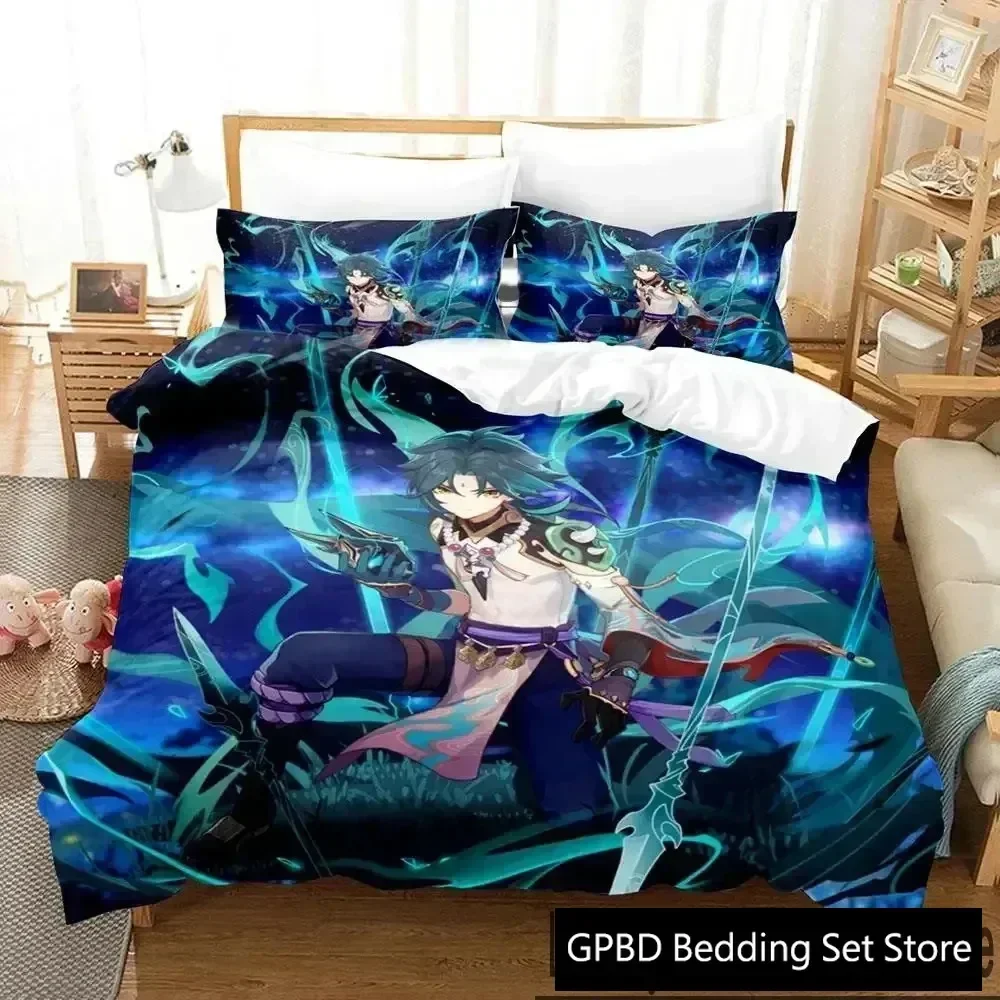 Luxury New 3D Print Genshin Impact Xiao Anime Bedding Set Duvet Cover Bed Set Quilt Cover Pillowcase Queen Boys Adult Bedding