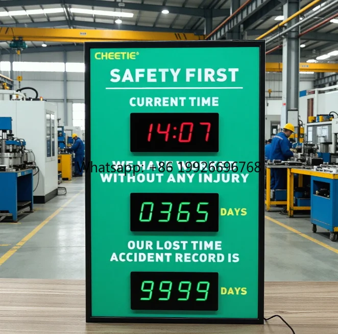 LED Safety Day Counter for Factories, Used in Workshops & Construction,  Control for Efficient Safety Management