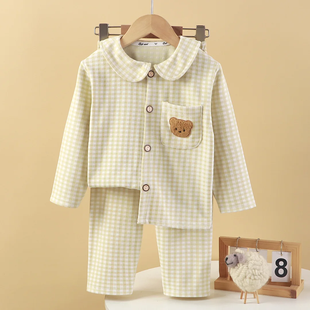 جديد أطفال الخريف منامة غير رسمية ملابس المنزل طفل الفتيان الفتيات منقوشة طويلة الأكمام التلبيب منامة الأطفال ملابس خاصة الدافئة مجموعة ملابس