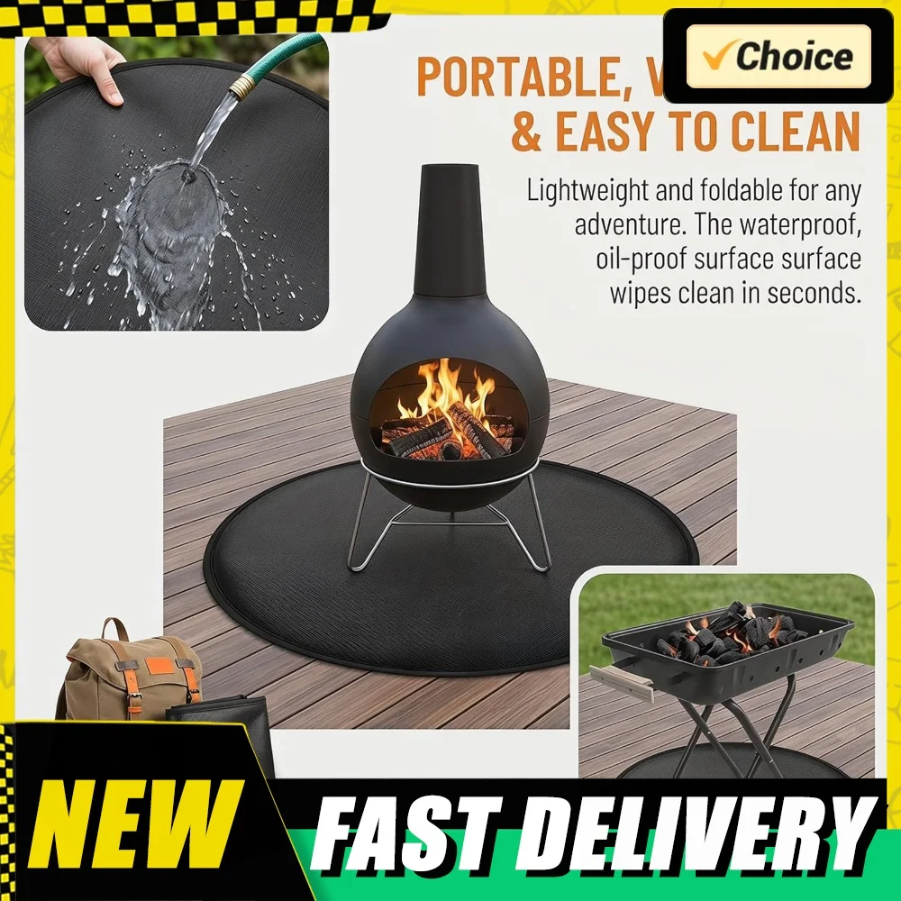 24 Inch Round Fireproof Mat Heat Insulated BBQ Grill Mats Fibreglass Silicone BBQ Mats for Decking Grass Patio Protector