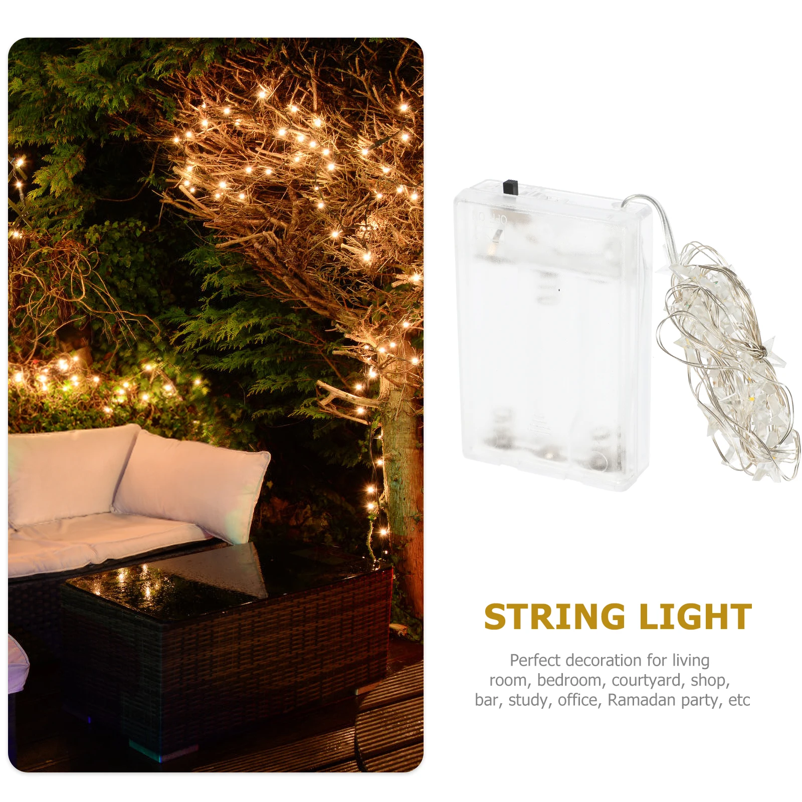 

2M 20 LED Waterproof String Lights Operated Warm White Fairy Lights for Patio Yard Tent Pergola Home Garden Decoration