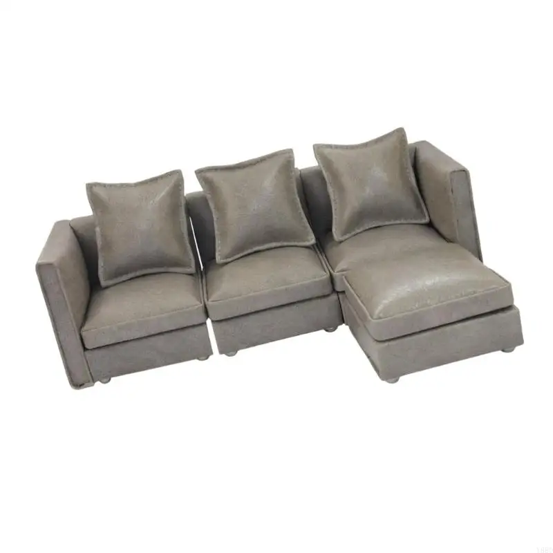 Y88D 1/12 Scale Doll House Living Room Decors Wooden Sofa Set Washable Fabric Miniature Furniture for Creative Play