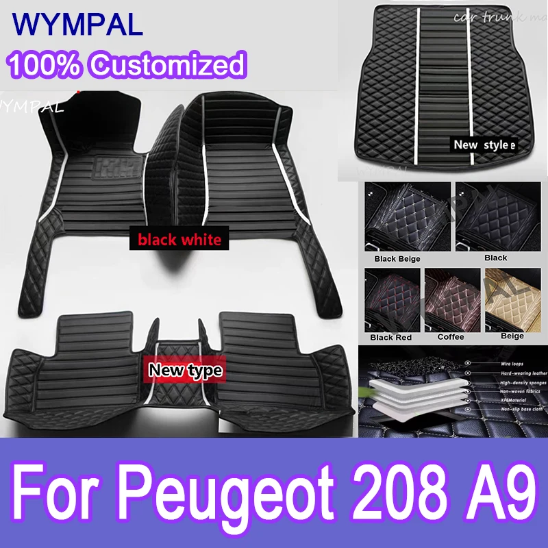 

Роскошные автомобильные коврики на заказ для Peugeot 208 A9 2012 2013 2014 2015, автокожаные автомобильные коврики с полным покрытием, аксессуары