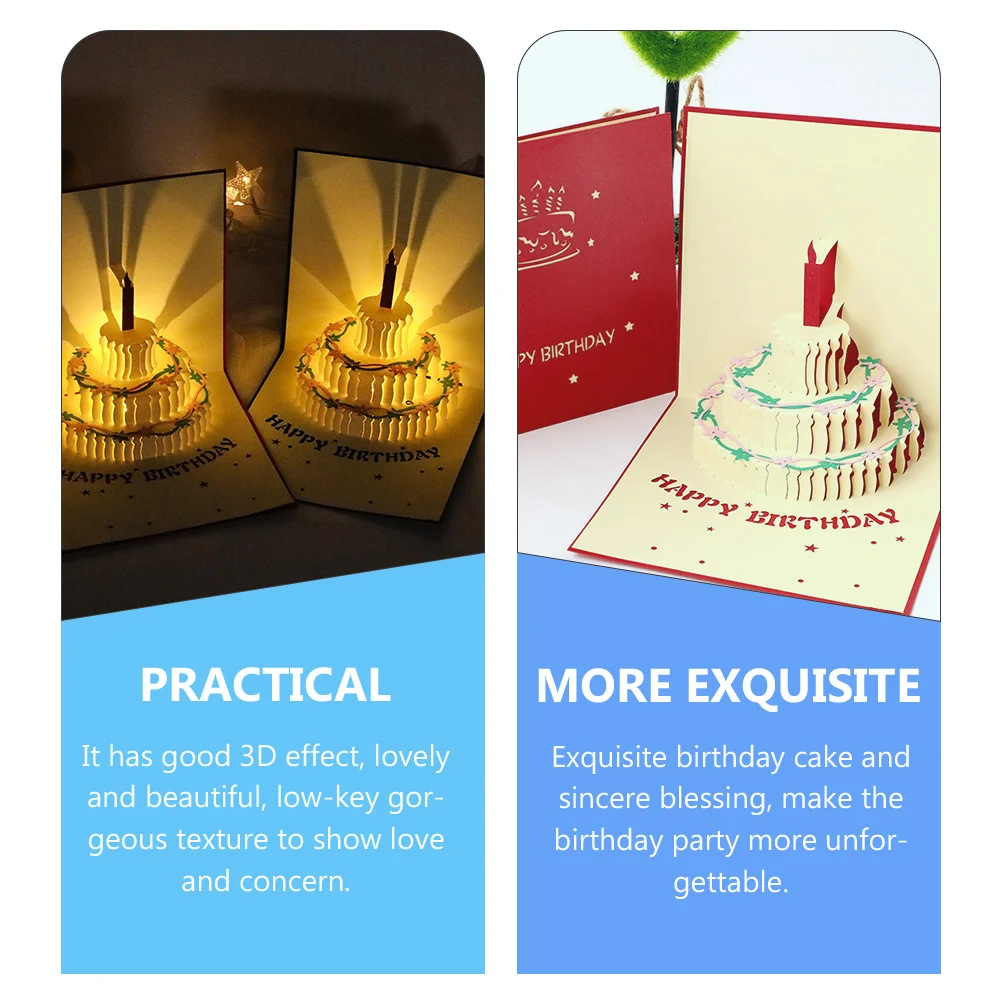 Music Birthday Cake Blessing Card Light Up 3D Birthday Greeting Card Party Decoration 3D Greeting Cards Paper Blessing Cards