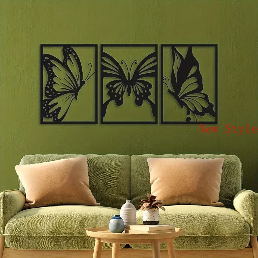 

3pcs Butterfly Metal Wall Decoration Butterfly Metal Art Wall Hanging Decor Modern Farmhouse Rustic Home Livingroom Bedroom Iron