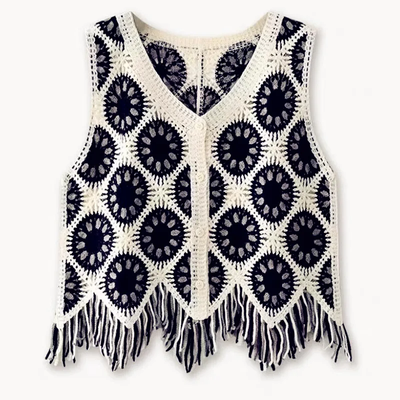 

Women Shirts Vintage Button Embriory Tees Tassel Sexy Vest Tank Sleevelss Top Loose Beach Blouse Lace Casual Tops Cardigan