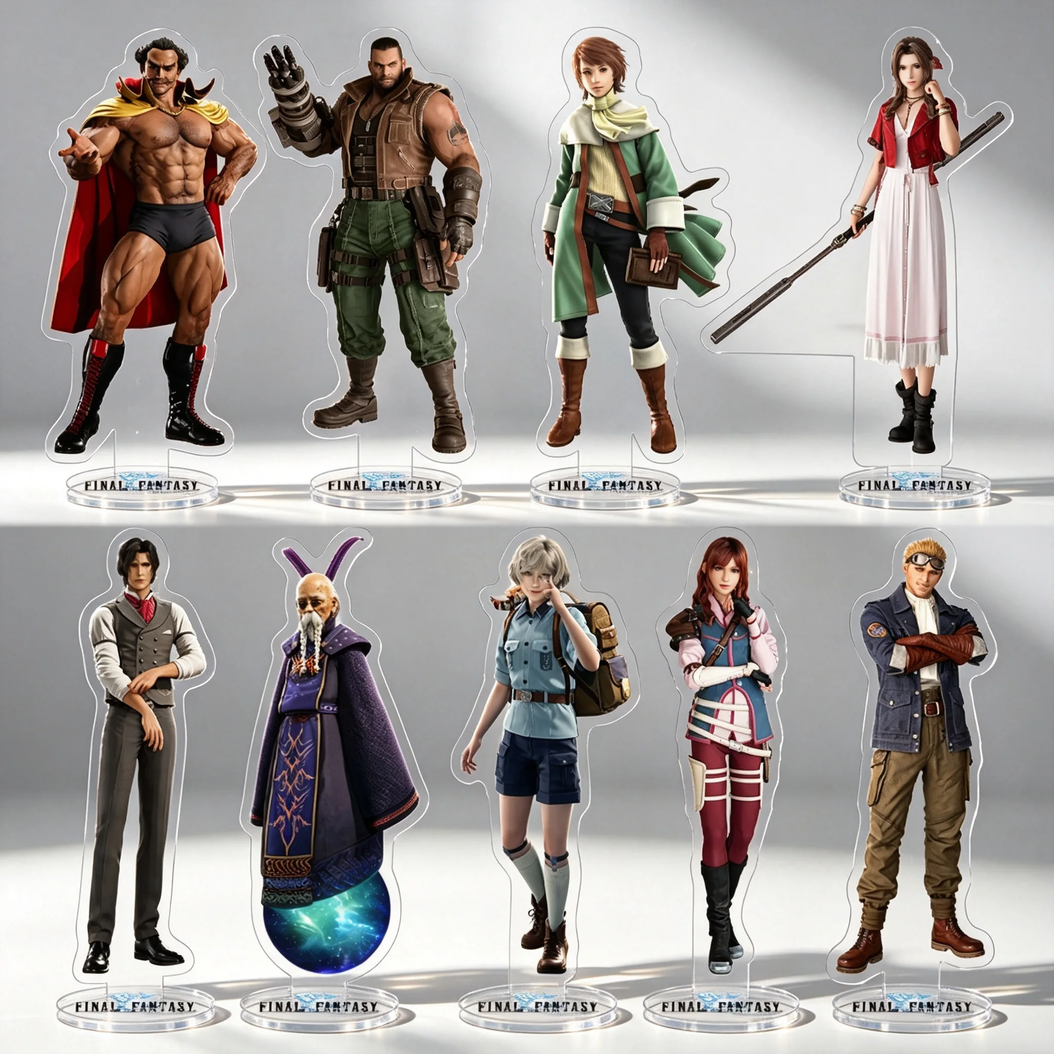 Final Fantasy VII FF7 Figura de Acrílico Zangan Barret Luneth Aerith Reeve Bugenhagen Marlene Elmyra Cid Llavero de Acrílico Regalo