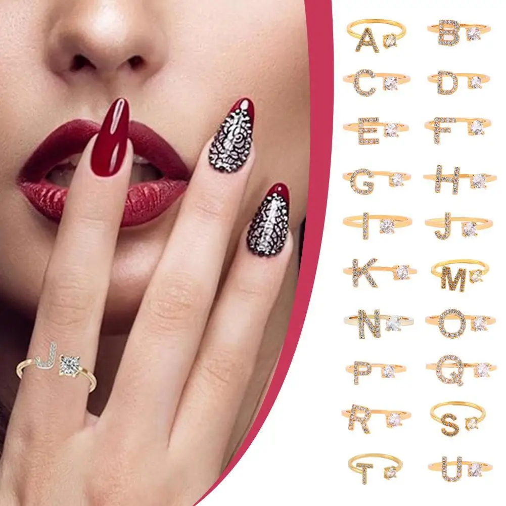 26 English Letter Open Finger Rings A-Z Initials Name Alphabet Female Creative Fashion Wedding Party Jewelry Gifts