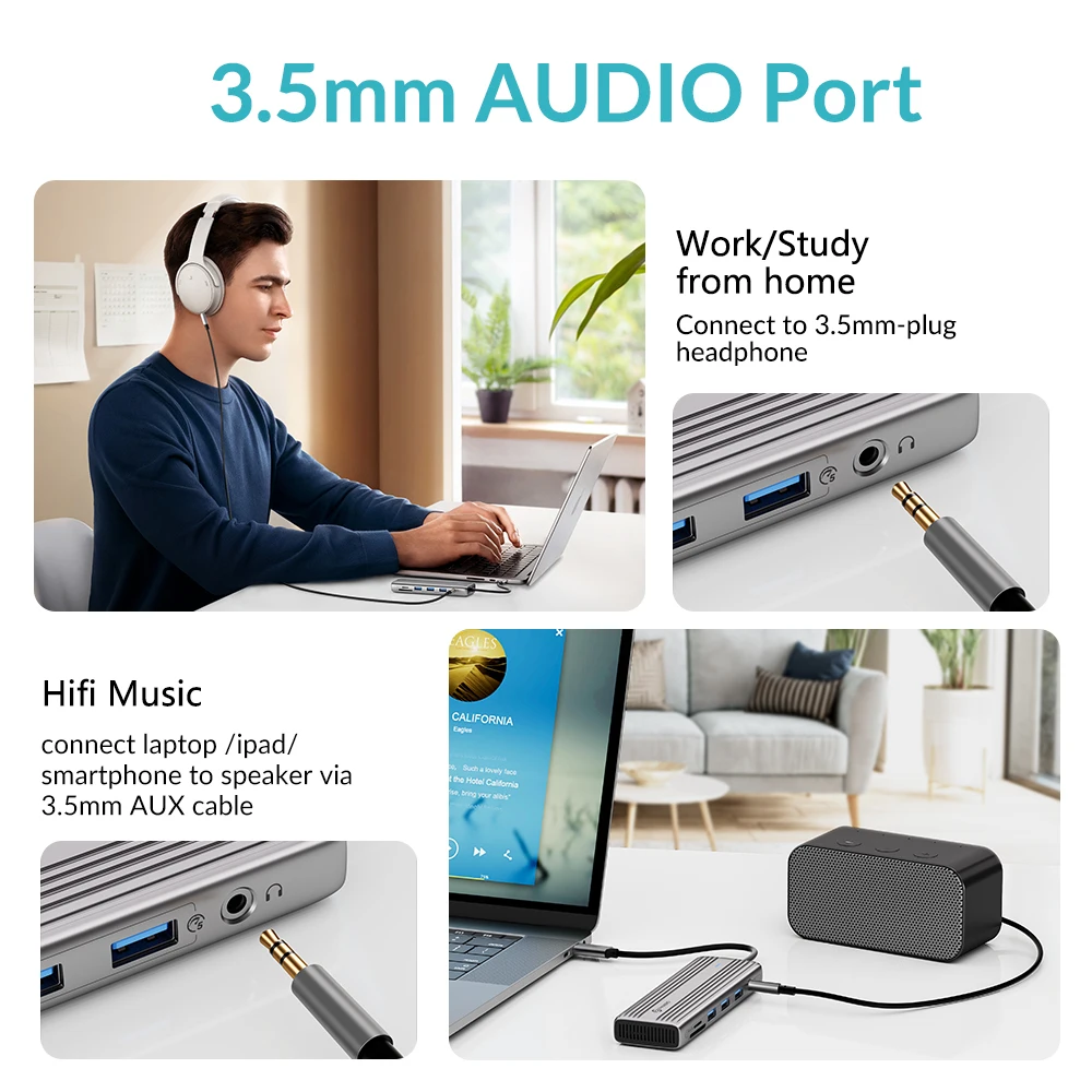 PHIXERO USB C HUB 4K60Hz Type C to HDMI RJ45 PD 100W Adapter For Macbook iPad Pro Air M2 M1 Sumsang PC Accessories USB 3.0 HUB