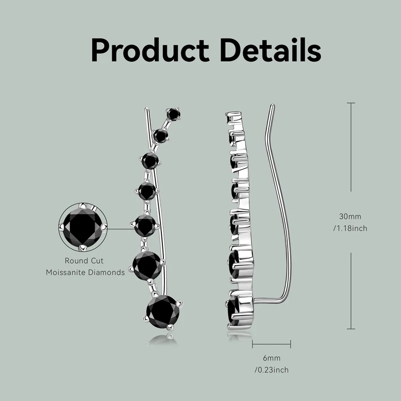 OXTAO ريال 925 الفضة مخلب مجموعة مستديرة 4.5 مللي متر مويسانيتي السيدات 7 نجوم الأذن متسلق أقراط السيدات مجوهرات هدية مع شهادة