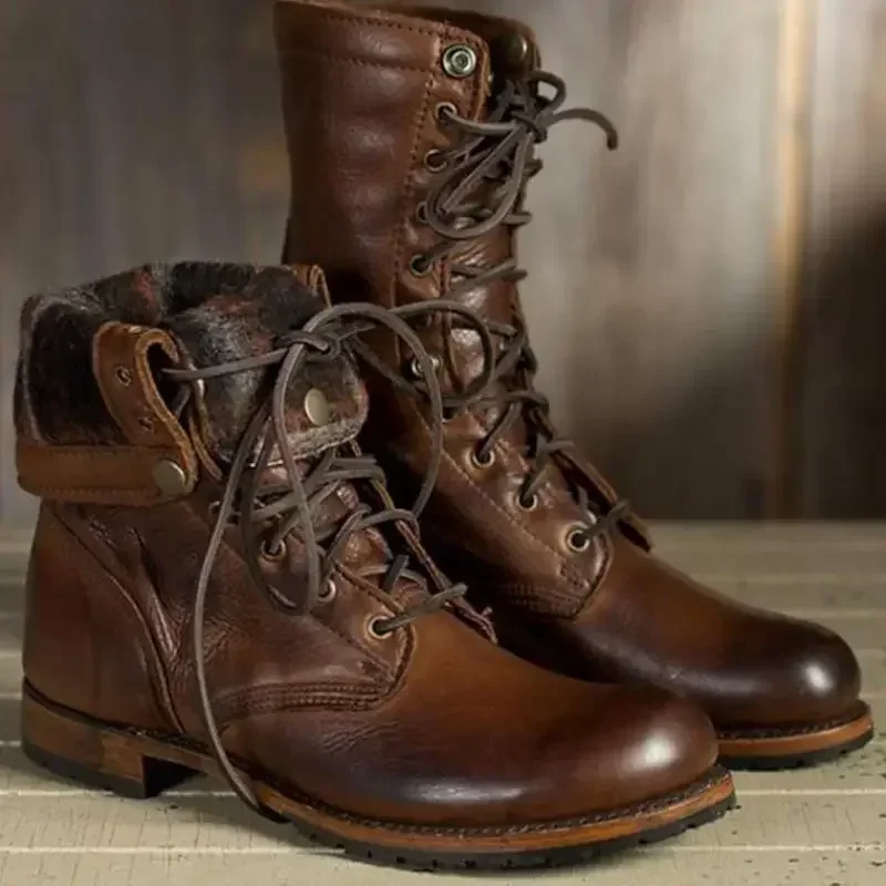 Shoes Boots Women Boots PU Square Heel Round Toe Lace-up Sewing British Style Korean Style Autumn Winter Womens Shoes New Brown