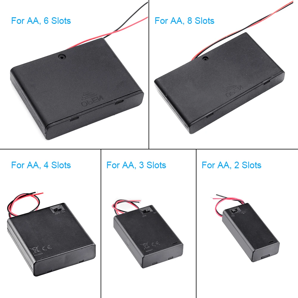 4Pcs 2 3 4 6 8 x AA Battery Holder Storage Case Box With Switch & Cover for AA 18650 9V Batteries Standard Container