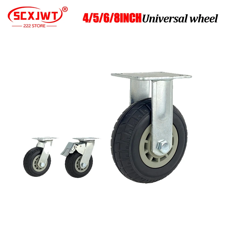 High quality 4 inch 5  6  8  rubber silent universal wheel with brake trolley ,    solid